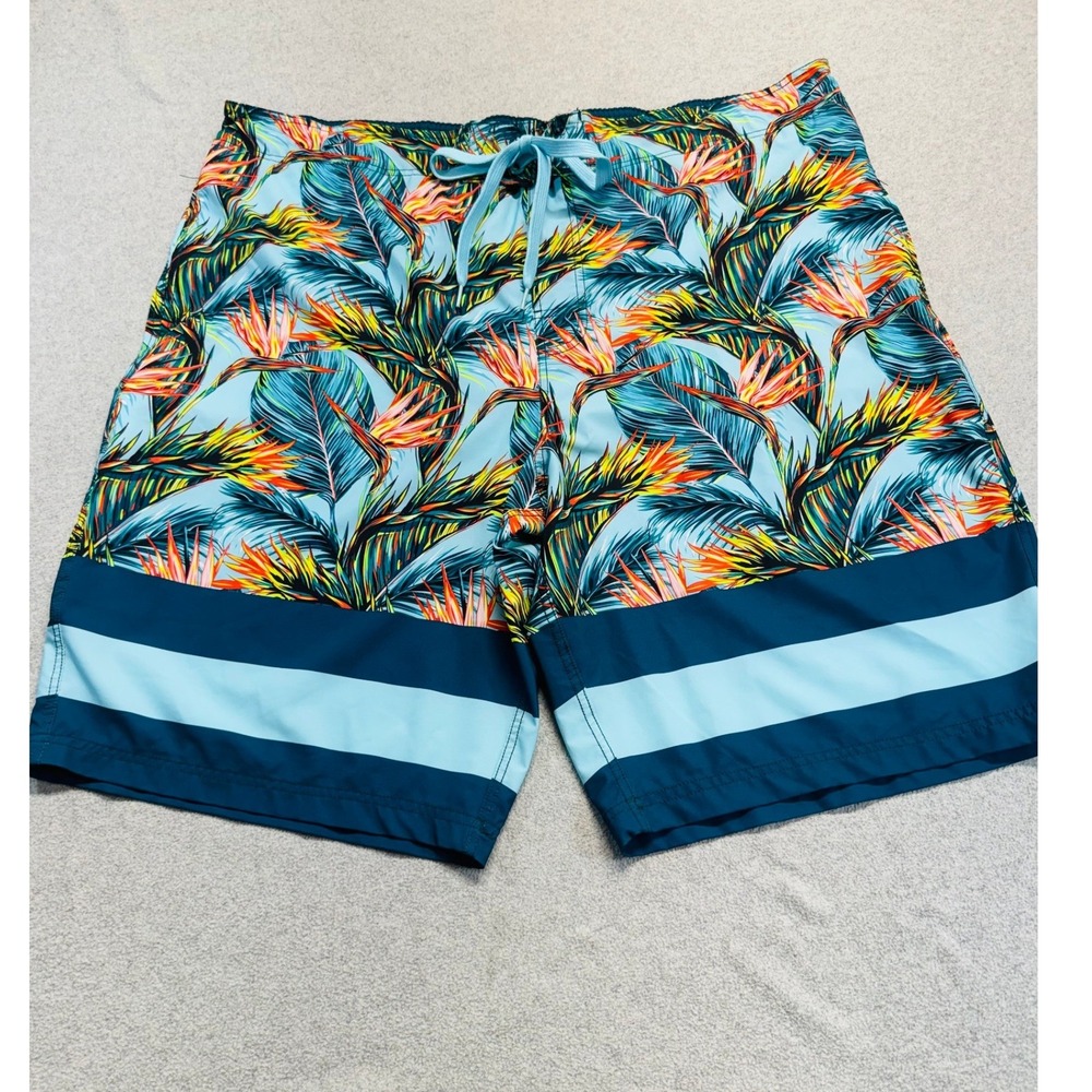 OP Ocean Pacific Mens 2XL Stretch Swim Shorts Tropical Hawaiian Bird of Paradise